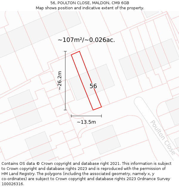 56, POULTON CLOSE, MALDON, CM9 6GB: Plot and title map