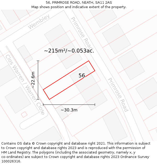 56, PRIMROSE ROAD, NEATH, SA11 2AS: Plot and title map