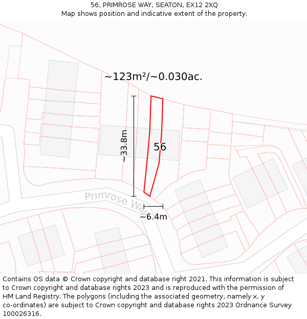 56, PRIMROSE WAY, SEATON, EX12 2XQ: Plot and title map
