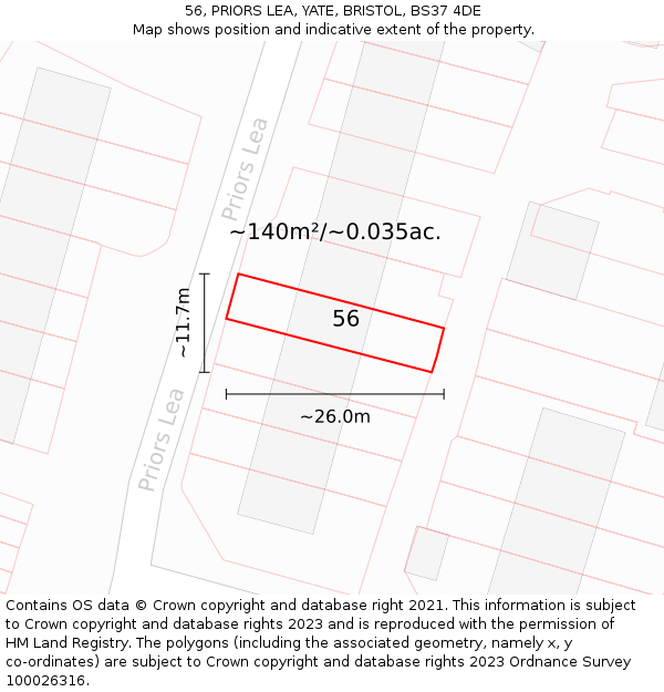 56, PRIORS LEA, YATE, BRISTOL, BS37 4DE: Plot and title map
