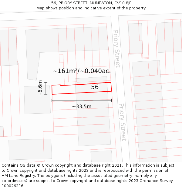 56, PRIORY STREET, NUNEATON, CV10 8JP: Plot and title map