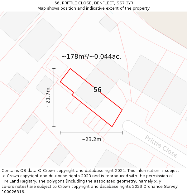 56, PRITTLE CLOSE, BENFLEET, SS7 3YR: Plot and title map