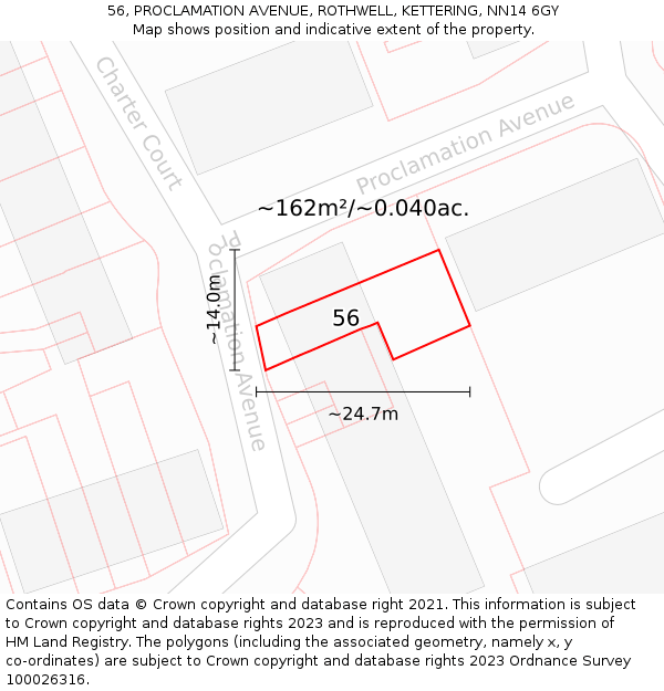 56, PROCLAMATION AVENUE, ROTHWELL, KETTERING, NN14 6GY: Plot and title map