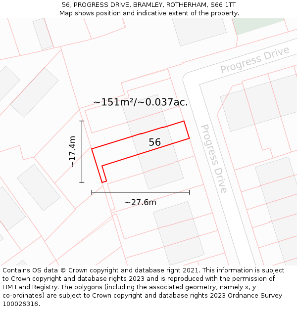 56, PROGRESS DRIVE, BRAMLEY, ROTHERHAM, S66 1TT: Plot and title map