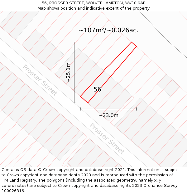 56, PROSSER STREET, WOLVERHAMPTON, WV10 9AR: Plot and title map