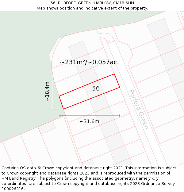 56, PURFORD GREEN, HARLOW, CM18 6HN: Plot and title map