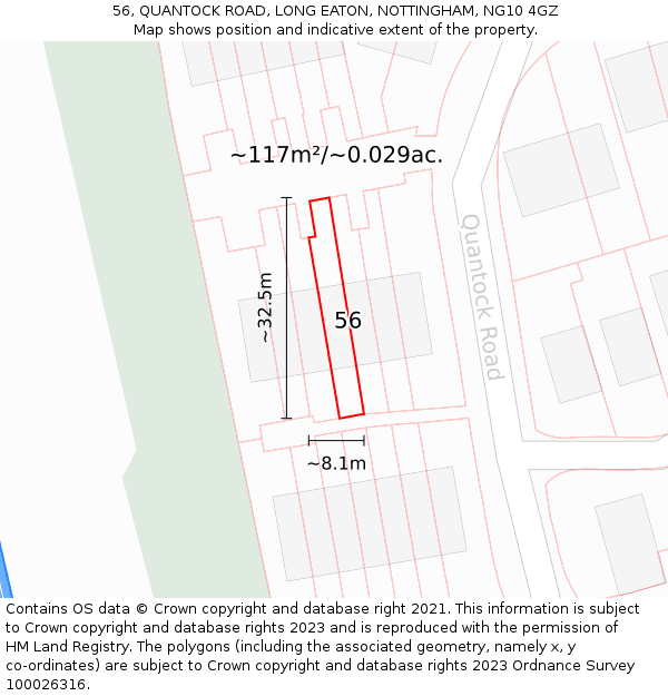 56, QUANTOCK ROAD, LONG EATON, NOTTINGHAM, NG10 4GZ: Plot and title map