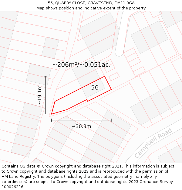 56, QUARRY CLOSE, GRAVESEND, DA11 0GA: Plot and title map