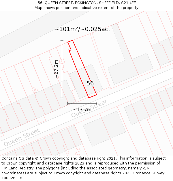 56, QUEEN STREET, ECKINGTON, SHEFFIELD, S21 4FE: Plot and title map