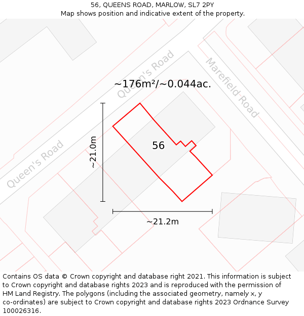 56, QUEENS ROAD, MARLOW, SL7 2PY: Plot and title map