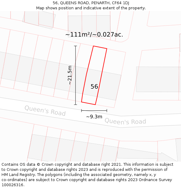 56, QUEENS ROAD, PENARTH, CF64 1DJ: Plot and title map