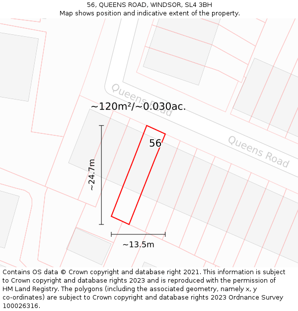 56, QUEENS ROAD, WINDSOR, SL4 3BH: Plot and title map