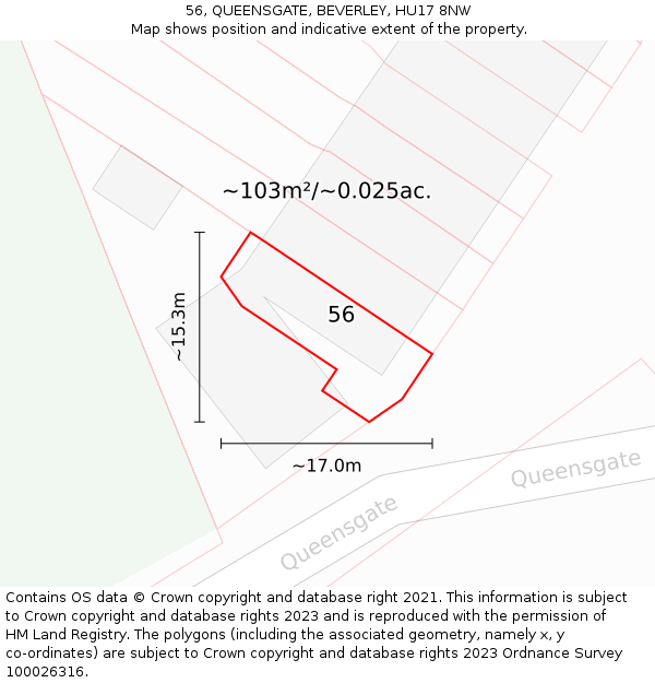 56, QUEENSGATE, BEVERLEY, HU17 8NW: Plot and title map