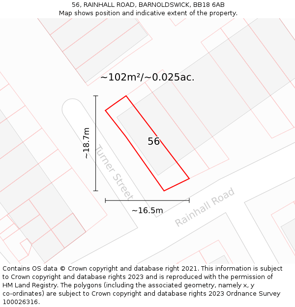 56, RAINHALL ROAD, BARNOLDSWICK, BB18 6AB: Plot and title map