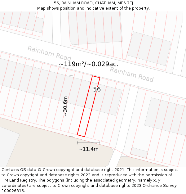 56, RAINHAM ROAD, CHATHAM, ME5 7EJ: Plot and title map