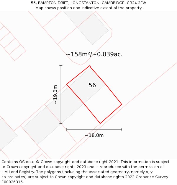 56, RAMPTON DRIFT, LONGSTANTON, CAMBRIDGE, CB24 3EW: Plot and title map