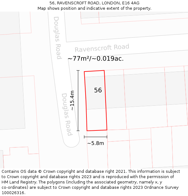 56, RAVENSCROFT ROAD, LONDON, E16 4AG: Plot and title map