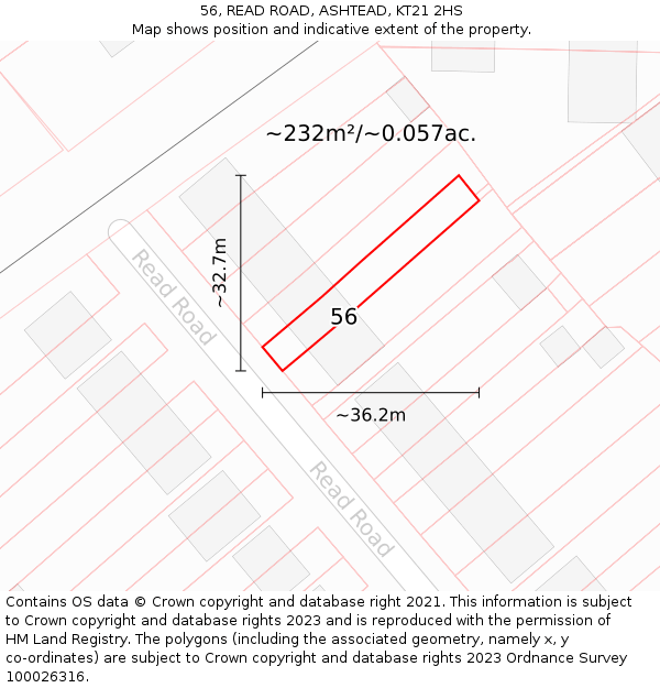 56, READ ROAD, ASHTEAD, KT21 2HS: Plot and title map