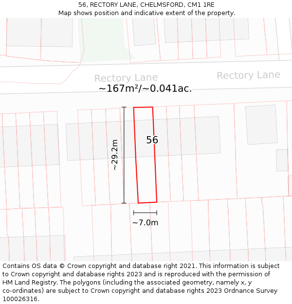 56, RECTORY LANE, CHELMSFORD, CM1 1RE: Plot and title map