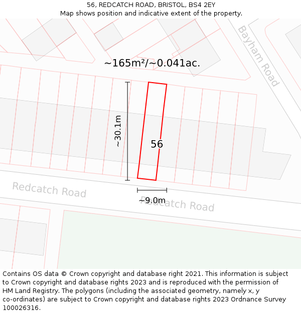 56, REDCATCH ROAD, BRISTOL, BS4 2EY: Plot and title map