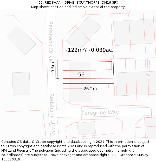 56, REDSHANK DRIVE, SCUNTHORPE, DN16 3FX: Plot and title map