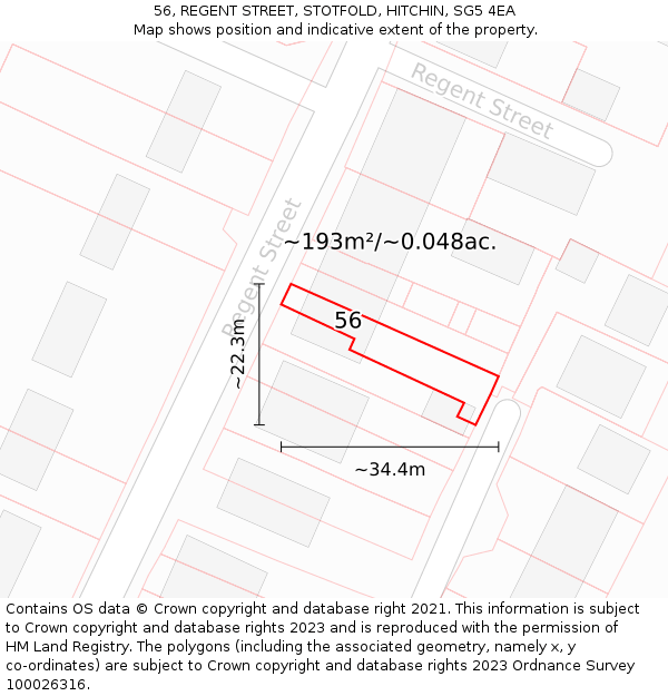 56, REGENT STREET, STOTFOLD, HITCHIN, SG5 4EA: Plot and title map