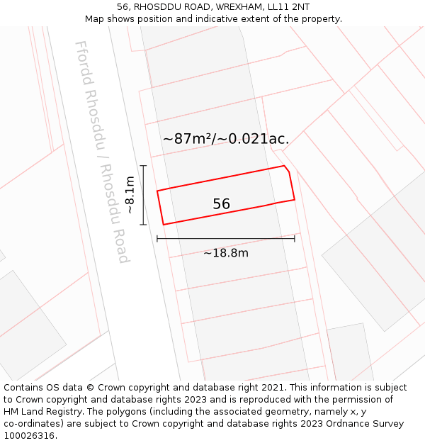 56, RHOSDDU ROAD, WREXHAM, LL11 2NT: Plot and title map