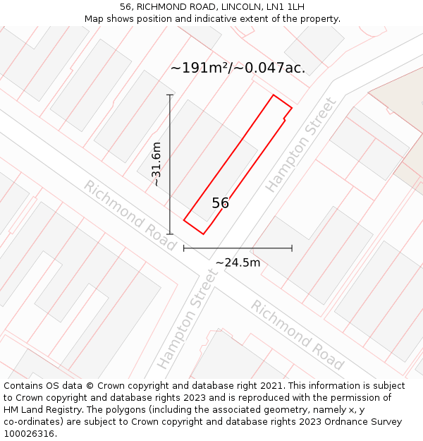 56, RICHMOND ROAD, LINCOLN, LN1 1LH: Plot and title map