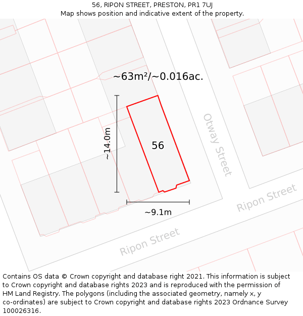 56, RIPON STREET, PRESTON, PR1 7UJ: Plot and title map