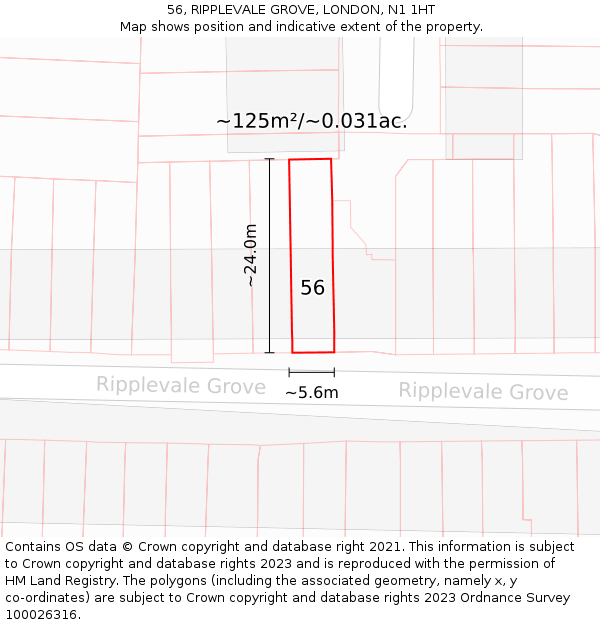 56, RIPPLEVALE GROVE, LONDON, N1 1HT: Plot and title map