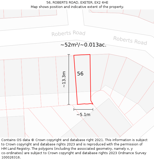 56, ROBERTS ROAD, EXETER, EX2 4HE: Plot and title map