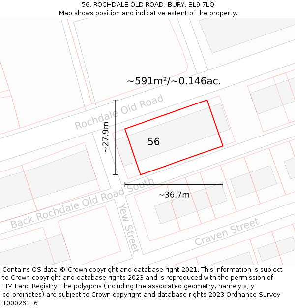 56, ROCHDALE OLD ROAD, BURY, BL9 7LQ: Plot and title map