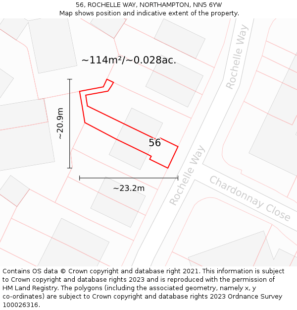 56, ROCHELLE WAY, NORTHAMPTON, NN5 6YW: Plot and title map