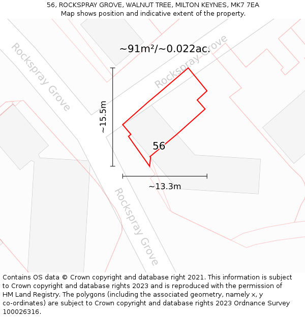 56, ROCKSPRAY GROVE, WALNUT TREE, MILTON KEYNES, MK7 7EA: Plot and title map