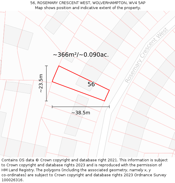 56, ROSEMARY CRESCENT WEST, WOLVERHAMPTON, WV4 5AP: Plot and title map