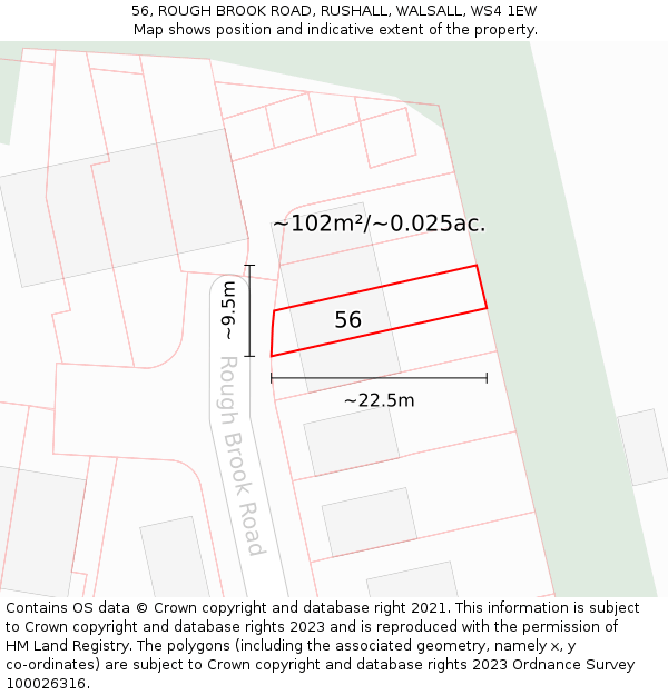 56, ROUGH BROOK ROAD, RUSHALL, WALSALL, WS4 1EW: Plot and title map