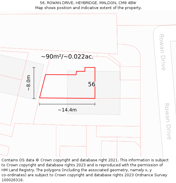 56, ROWAN DRIVE, HEYBRIDGE, MALDON, CM9 4BW: Plot and title map
