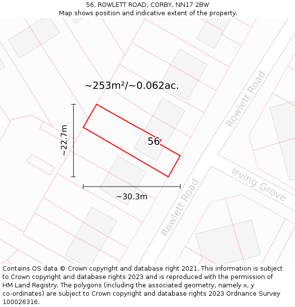 56, ROWLETT ROAD, CORBY, NN17 2BW: Plot and title map