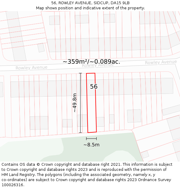 56, ROWLEY AVENUE, SIDCUP, DA15 9LB: Plot and title map