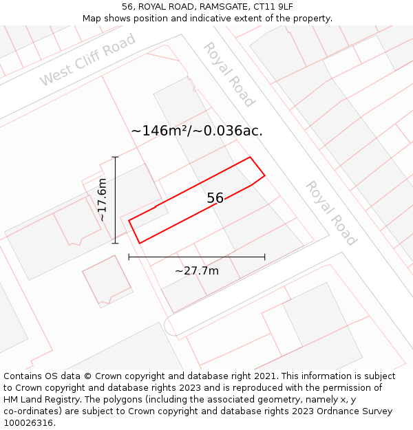 56, ROYAL ROAD, RAMSGATE, CT11 9LF: Plot and title map