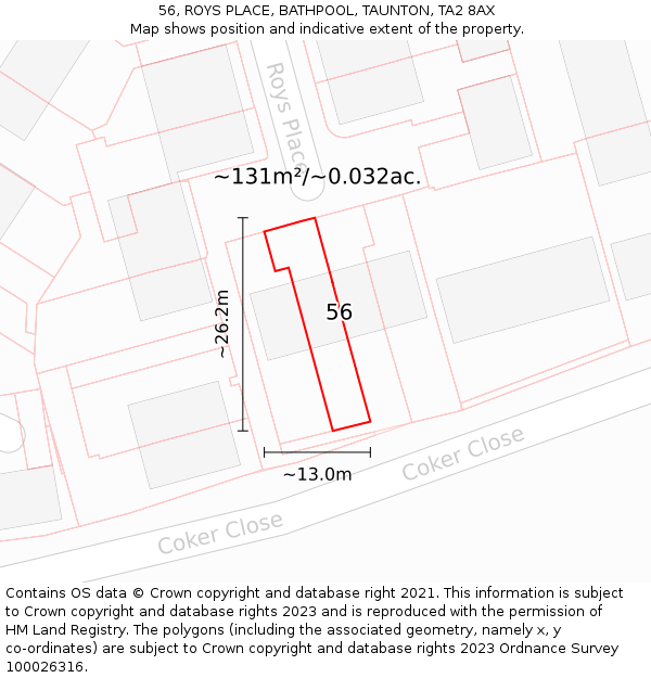 56, ROYS PLACE, BATHPOOL, TAUNTON, TA2 8AX: Plot and title map