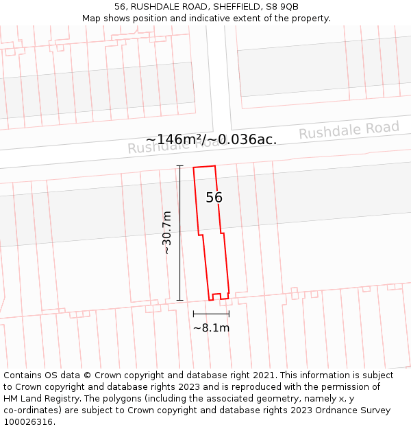 56, RUSHDALE ROAD, SHEFFIELD, S8 9QB: Plot and title map