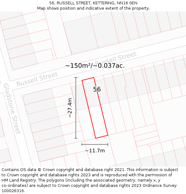 56, RUSSELL STREET, KETTERING, NN16 0EN: Plot and title map