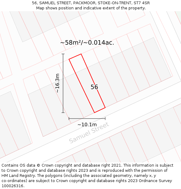 56, SAMUEL STREET, PACKMOOR, STOKE-ON-TRENT, ST7 4SR: Plot and title map