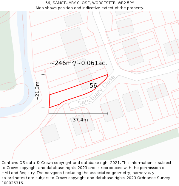 56, SANCTUARY CLOSE, WORCESTER, WR2 5PY: Plot and title map