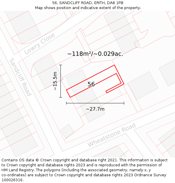 56, SANDCLIFF ROAD, ERITH, DA8 1PB: Plot and title map
