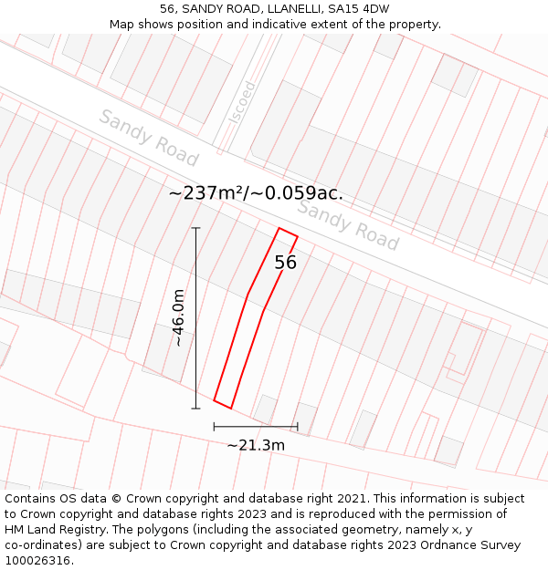 56, SANDY ROAD, LLANELLI, SA15 4DW: Plot and title map