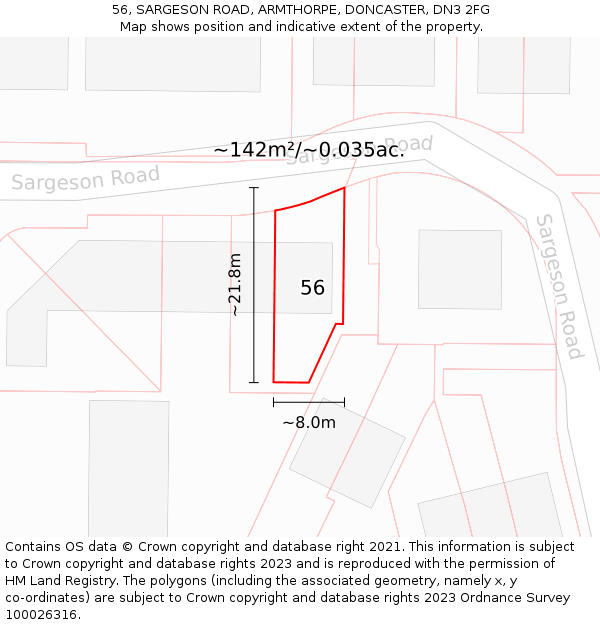 56, SARGESON ROAD, ARMTHORPE, DONCASTER, DN3 2FG: Plot and title map