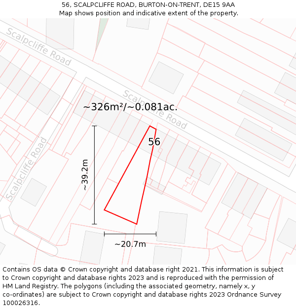 56, SCALPCLIFFE ROAD, BURTON-ON-TRENT, DE15 9AA: Plot and title map