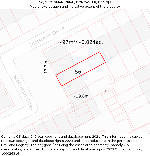 56, SCOTSMAN DRIVE, DONCASTER, DN5 9JB: Plot and title map